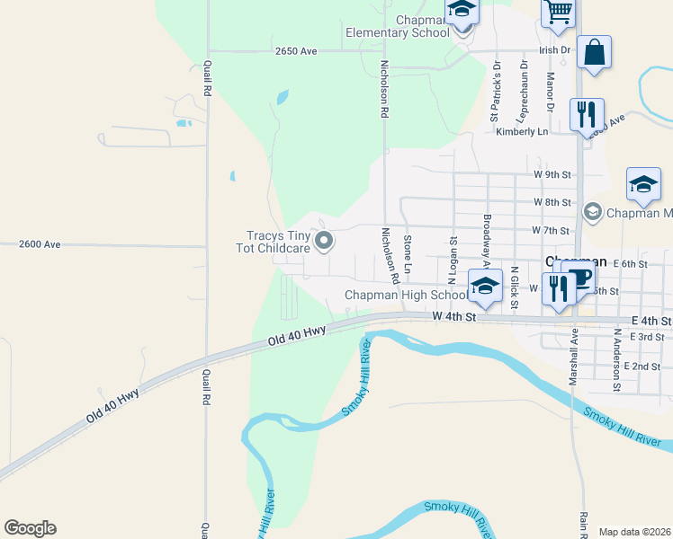 map of restaurants, bars, coffee shops, grocery stores, and more near 721 West 5th Street in Chapman