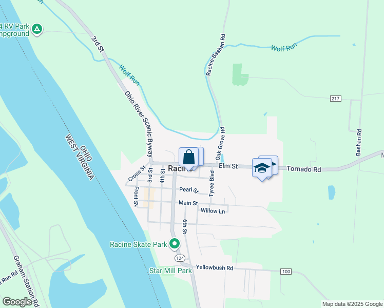 map of restaurants, bars, coffee shops, grocery stores, and more near Elmwood Terrace in Racine