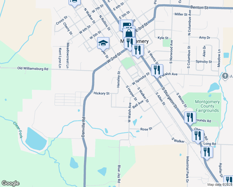 map of restaurants, bars, coffee shops, grocery stores, and more near 422 Hensley Street in Montgomery City