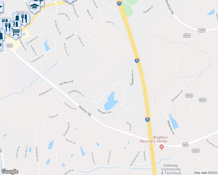 map of restaurants, bars, coffee shops, grocery stores, and more near Saddlebrook Lane in Florence