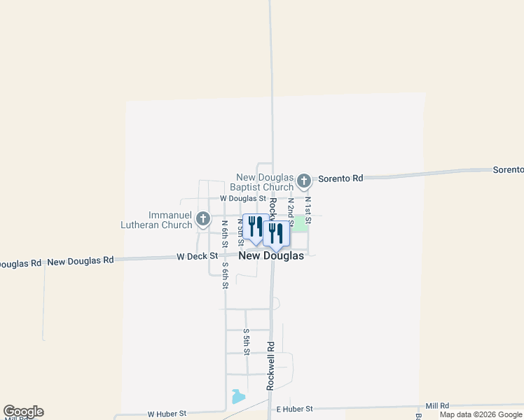 map of restaurants, bars, coffee shops, grocery stores, and more near 305 West Allen Street in New Douglas