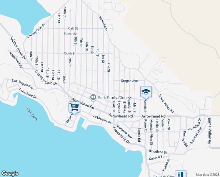 map of restaurants, bars, coffee shops, grocery stores, and more near 3480 2nd Street in Clearlake