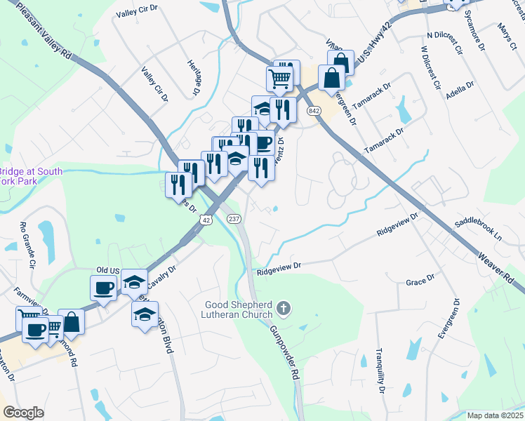 map of restaurants, bars, coffee shops, grocery stores, and more near 8537 U.S. 42 in Florence