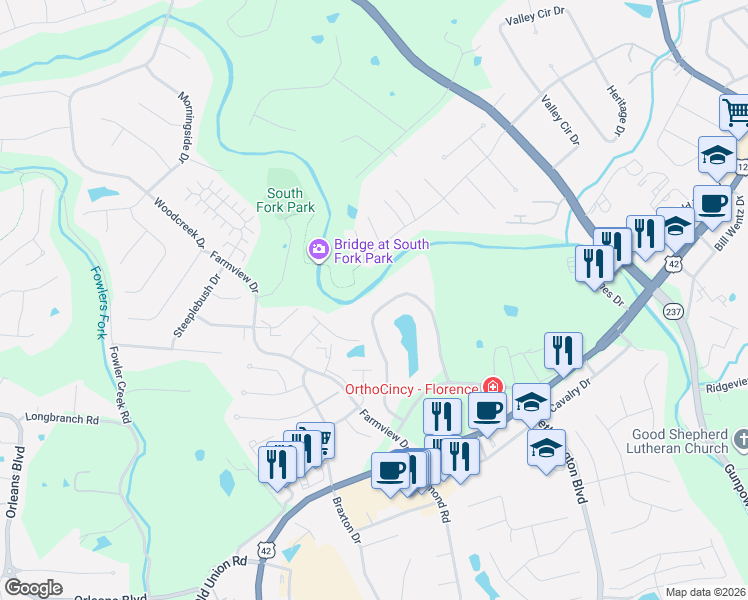 map of restaurants, bars, coffee shops, grocery stores, and more near 145 Wellington Drive in Florence