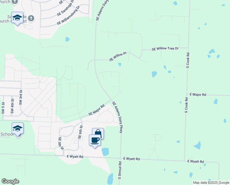 map of restaurants, bars, coffee shops, grocery stores, and more near 4401 Southeast Adams Dairy Parkway in Blue Springs