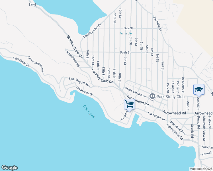 map of restaurants, bars, coffee shops, grocery stores, and more near 13270 Arrowhead Road in Clearlake