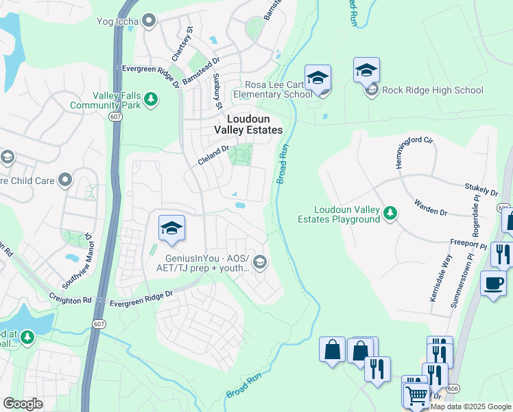 map of restaurants, bars, coffee shops, grocery stores, and more near 43223 Mitcham Square in Ashburn