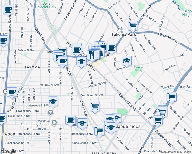 map of restaurants, bars, coffee shops, grocery stores, and more near 101 Independence Avenue Southeast in Washington