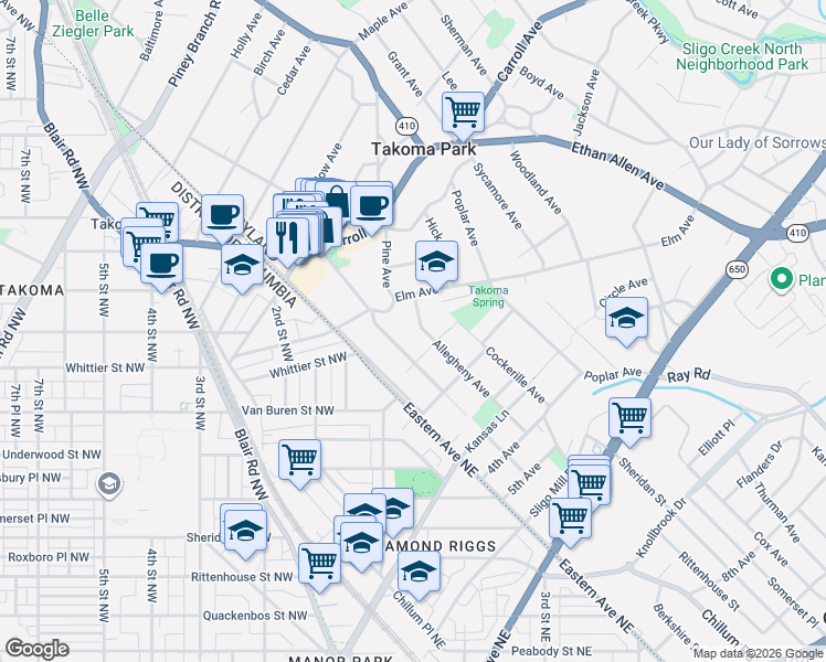 map of restaurants, bars, coffee shops, grocery stores, and more near 101 Independence Avenue Southeast in Washington