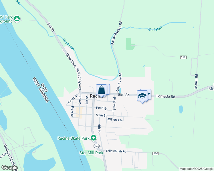map of restaurants, bars, coffee shops, grocery stores, and more near Elmwood Terrace in Racine