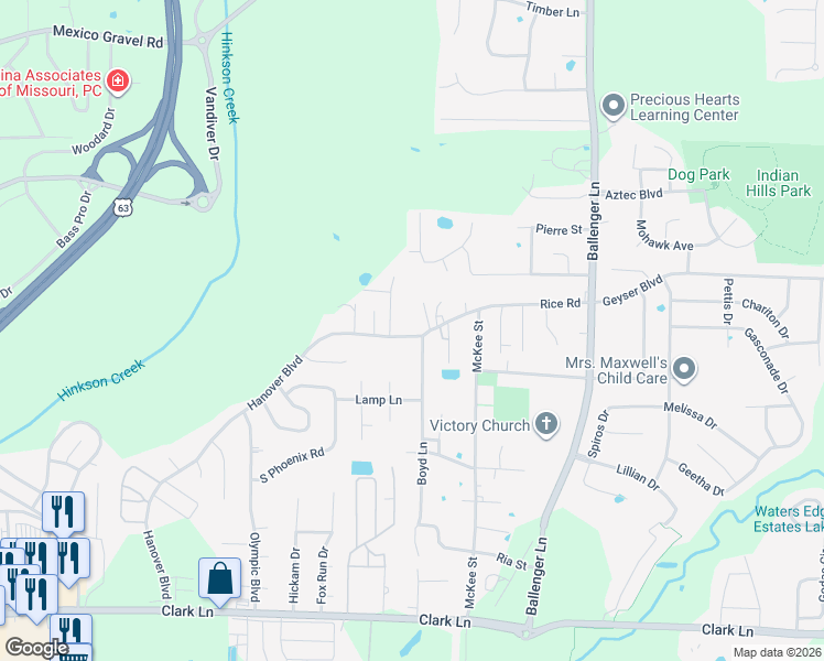 map of restaurants, bars, coffee shops, grocery stores, and more near 2506 Twin Oak Drive in Columbia