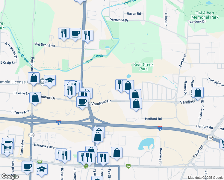map of restaurants, bars, coffee shops, grocery stores, and more near 2000 Allen Lane in Columbia