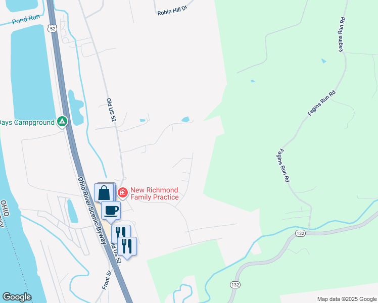 map of restaurants, bars, coffee shops, grocery stores, and more near 138 Paddle Wheel Drive in New Richmond