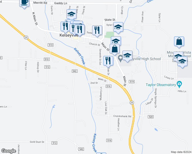 map of restaurants, bars, coffee shops, grocery stores, and more near in Kelseyville