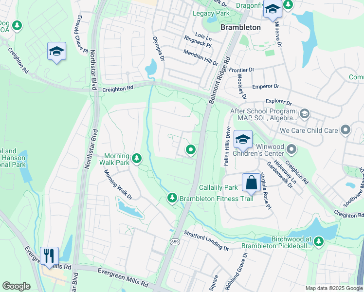 map of restaurants, bars, coffee shops, grocery stores, and more near 23298 Connie Marie Terrace in Ashburn