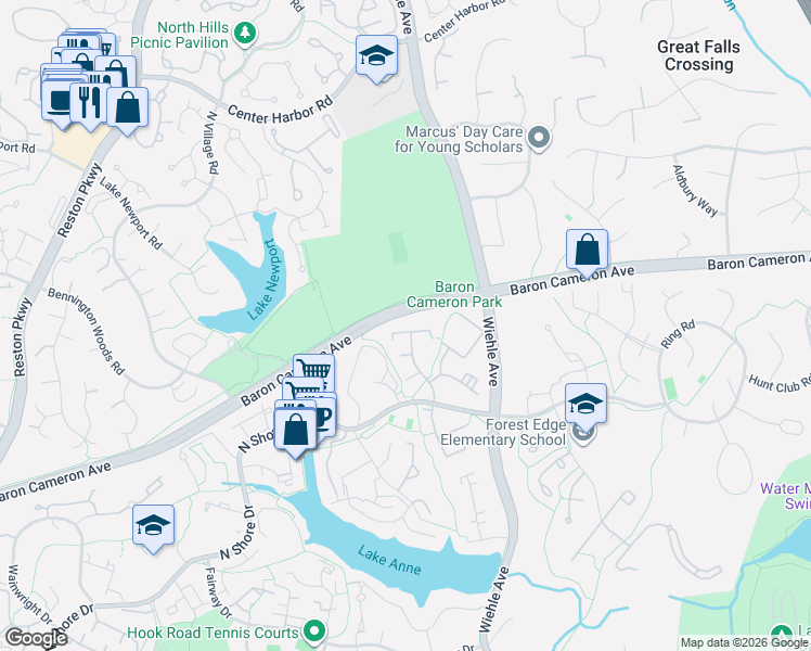 map of restaurants, bars, coffee shops, grocery stores, and more near 1304 Northgate Square in Reston
