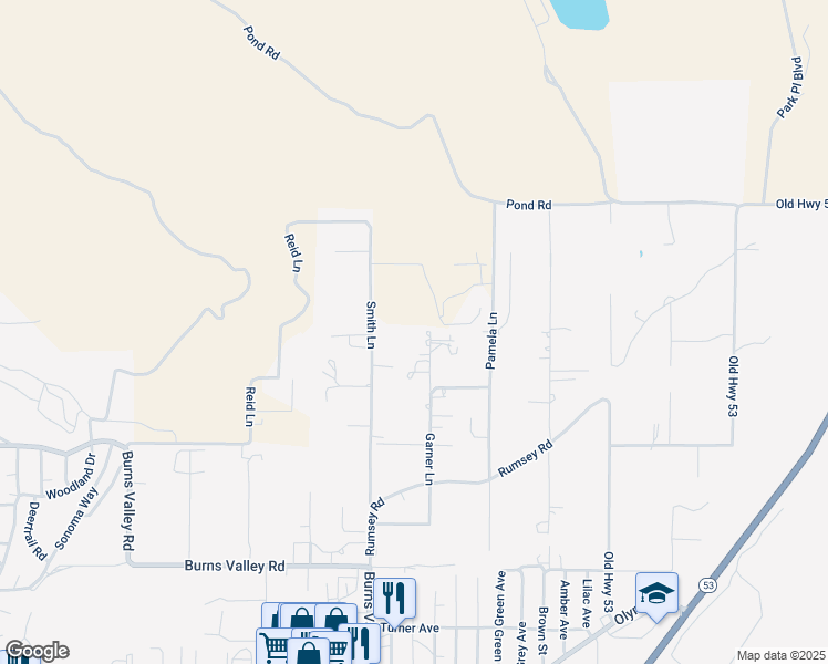 map of restaurants, bars, coffee shops, grocery stores, and more near 2845 Garner Lane in Clearlake