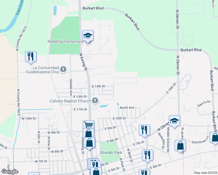 map of restaurants, bars, coffee shops, grocery stores, and more near 509 East 14th Street in Seymour