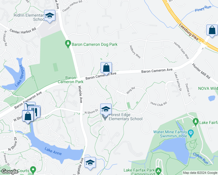 map of restaurants, bars, coffee shops, grocery stores, and more near 11135 Saffold Way in Reston