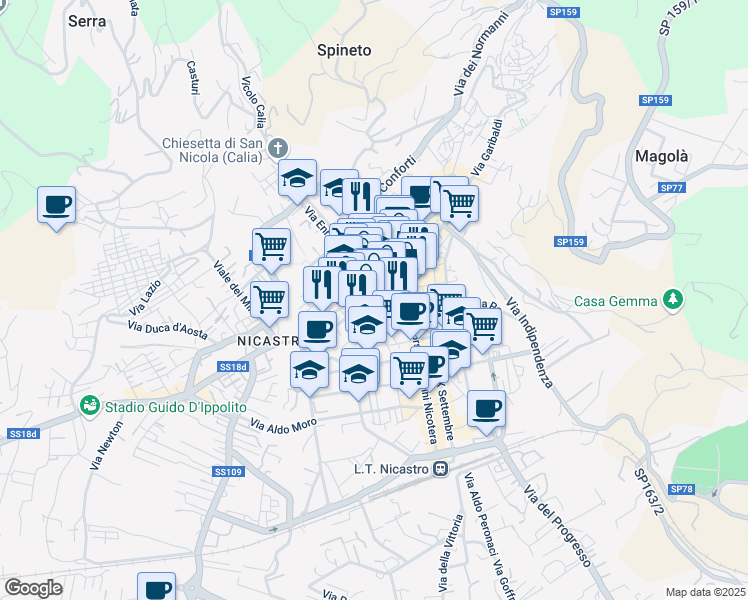 map of restaurants, bars, coffee shops, grocery stores, and more near 4 Via Montelungo in Lamezia Terme