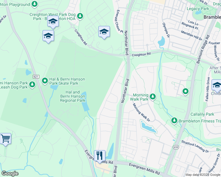 map of restaurants, bars, coffee shops, grocery stores, and more near 23289 Tradewind Drive in Ashburn