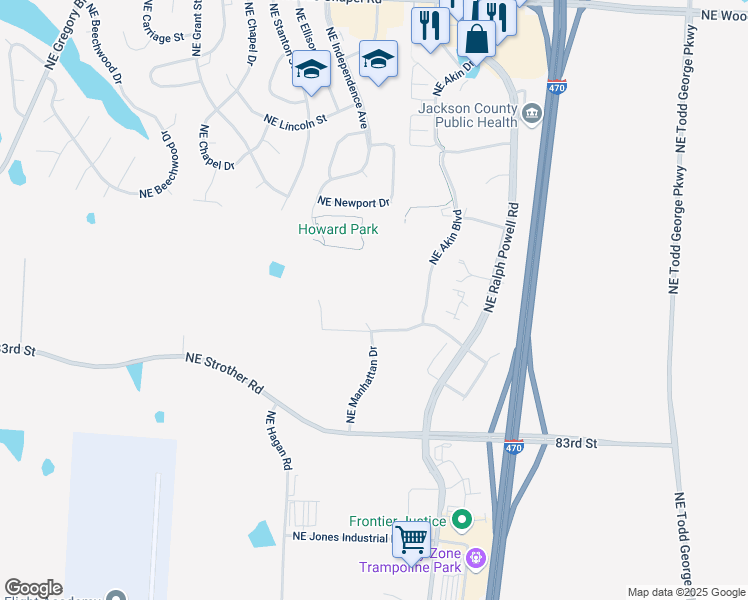 map of restaurants, bars, coffee shops, grocery stores, and more near 600 Northeast Meadowview Drive in Lee's Summit