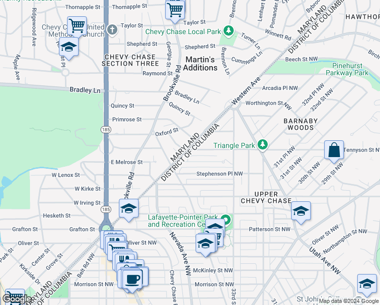 map of restaurants, bars, coffee shops, grocery stores, and more near 3364 Tennyson Street Northwest in Washington