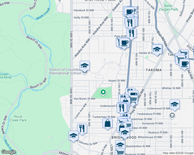 map of restaurants, bars, coffee shops, grocery stores, and more near 101 Independence Avenue Southeast in Washington