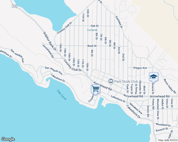 map of restaurants, bars, coffee shops, grocery stores, and more near 3450 10th Street in Clearlake