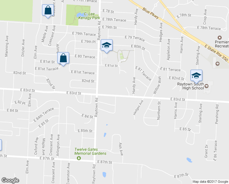 map of restaurants, bars, coffee shops, grocery stores, and more near 10116 East 83rd Street in Raytown