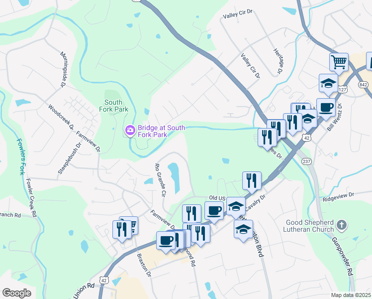 map of restaurants, bars, coffee shops, grocery stores, and more near 43 Rio Grande Circle in Florence