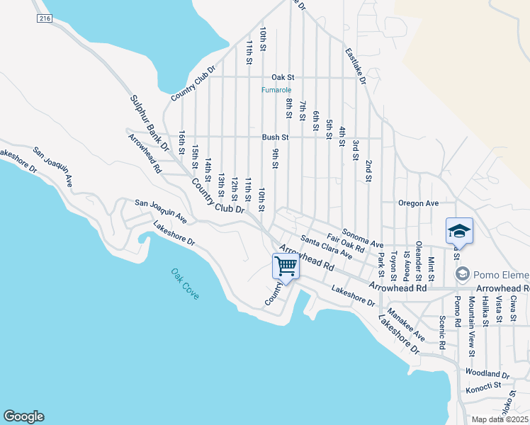map of restaurants, bars, coffee shops, grocery stores, and more near 3450 10th Street in Clearlake