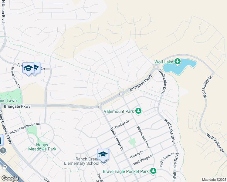 map of restaurants, bars, coffee shops, grocery stores, and more near 6081 Griffin Drive in Colorado Springs