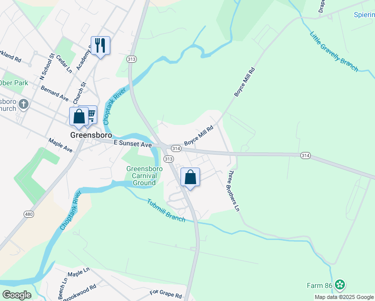 map of restaurants, bars, coffee shops, grocery stores, and more near 112 Boyce Mill Road in Greensboro