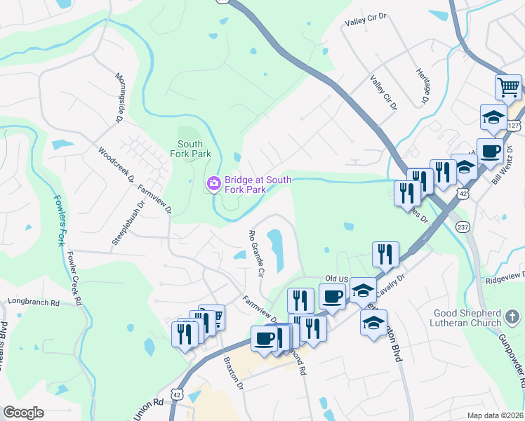 map of restaurants, bars, coffee shops, grocery stores, and more near 33 Rio Grande Circle in Florence