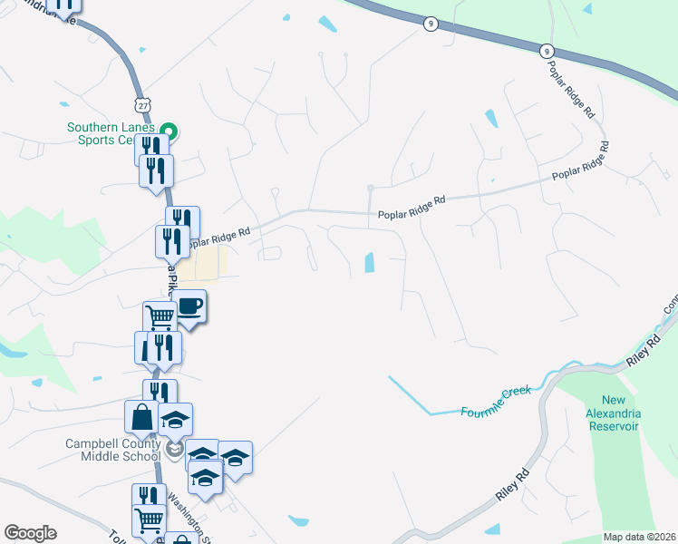 map of restaurants, bars, coffee shops, grocery stores, and more near West Timber Creek Drive in Alexandria