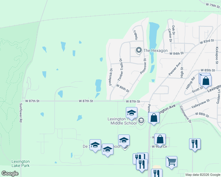 map of restaurants, bars, coffee shops, grocery stores, and more near 8610 Frederick Drive in De Soto