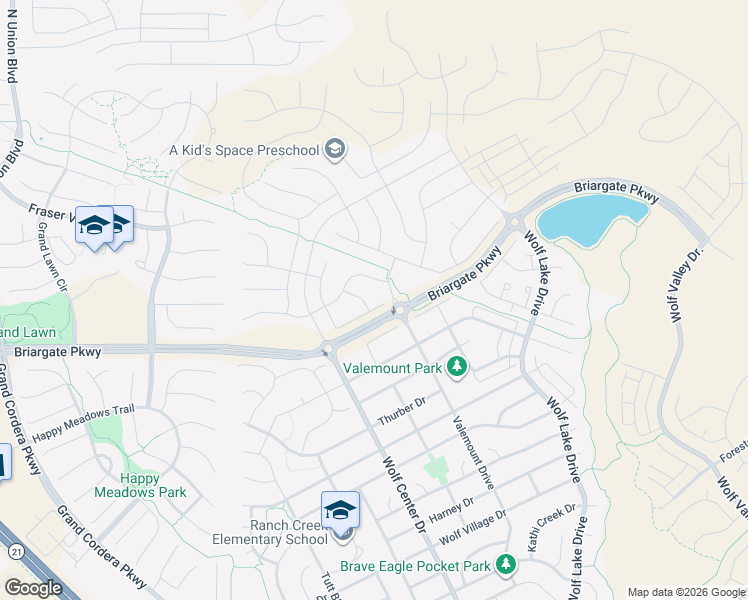 map of restaurants, bars, coffee shops, grocery stores, and more near 6081 Griffin Drive in Colorado Springs