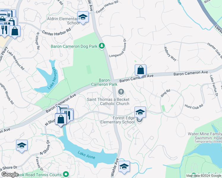 map of restaurants, bars, coffee shops, grocery stores, and more near 1400 Northgate Square in Reston