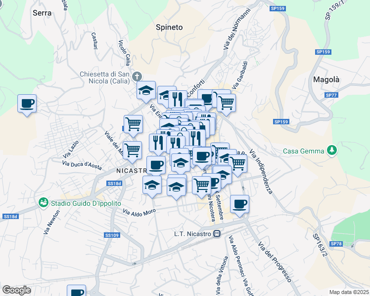 map of restaurants, bars, coffee shops, grocery stores, and more near 4 Via Montelungo in Lamezia Terme