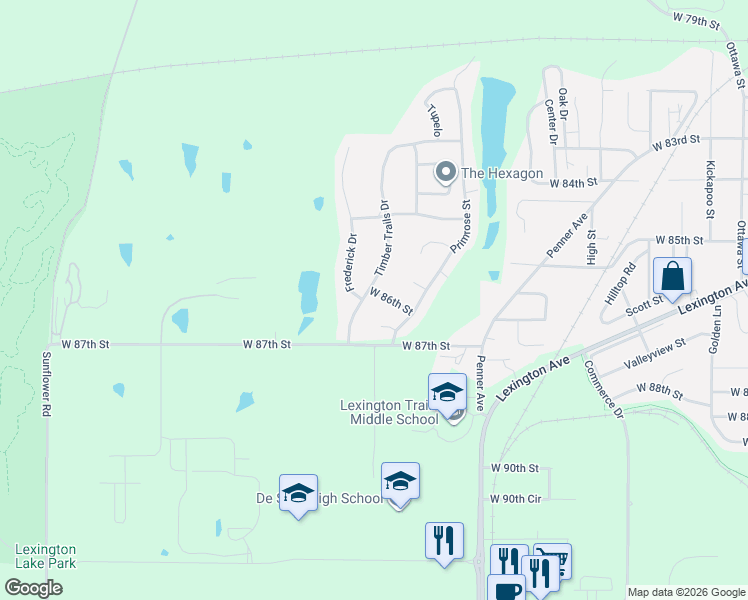 map of restaurants, bars, coffee shops, grocery stores, and more near 8593 Timber Trails Drive in De Soto