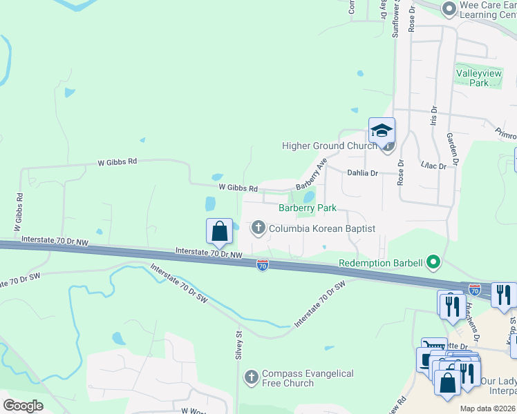 map of restaurants, bars, coffee shops, grocery stores, and more near 3509 Zinnia Drive in Columbia