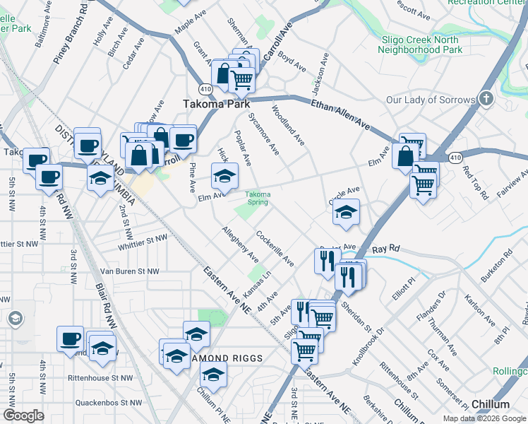 map of restaurants, bars, coffee shops, grocery stores, and more near 101 Independence Avenue Southeast in Washington