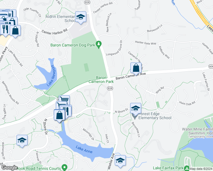 map of restaurants, bars, coffee shops, grocery stores, and more near 1402 Northgate Square in Reston