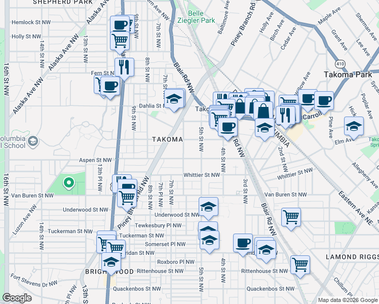 map of restaurants, bars, coffee shops, grocery stores, and more near 101 Independence Avenue Southeast in Washington