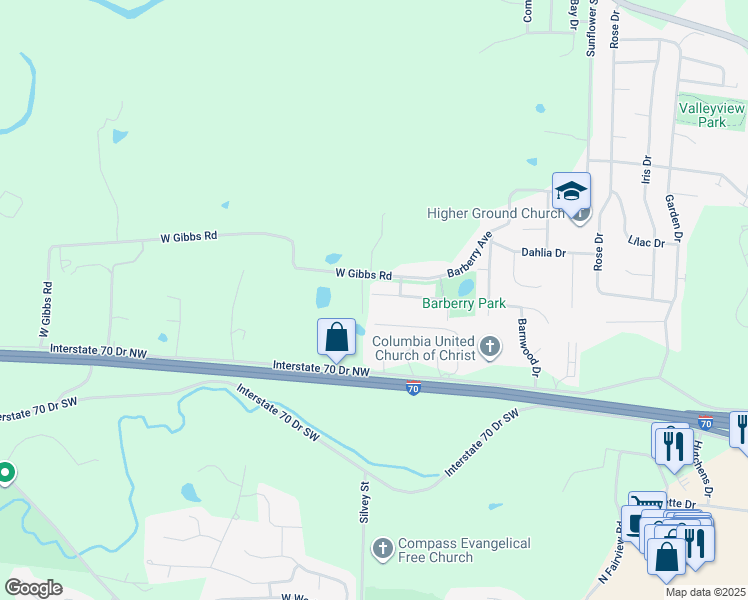 map of restaurants, bars, coffee shops, grocery stores, and more near 3614 Zinnia Drive in Columbia