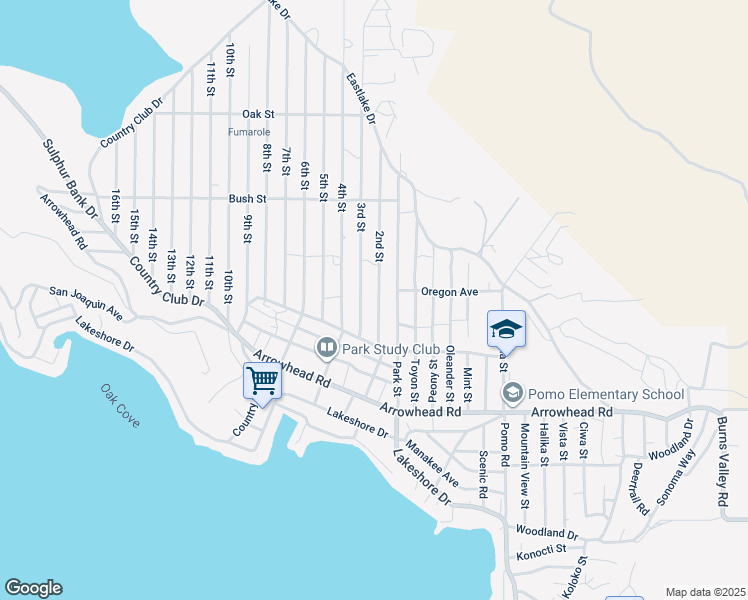 map of restaurants, bars, coffee shops, grocery stores, and more near 3429 2nd Street in Clearlake