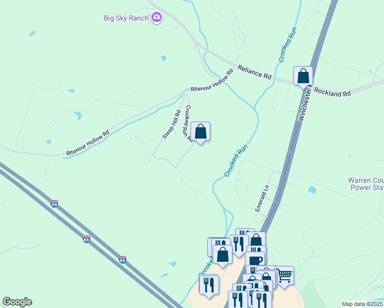 map of restaurants, bars, coffee shops, grocery stores, and more near 293 Crooked Run Road in Front Royal