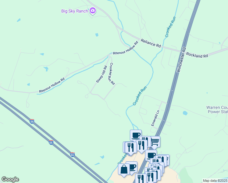 map of restaurants, bars, coffee shops, grocery stores, and more near 293 Crooked Run Road in Front Royal