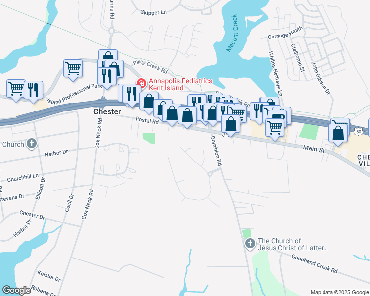 map of restaurants, bars, coffee shops, grocery stores, and more near 404 Hanna Court in Chester